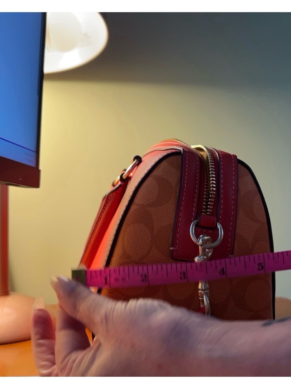 Coach Miami Red Signature Dome Satchel with Gold Hardware - Picture 7 of 8